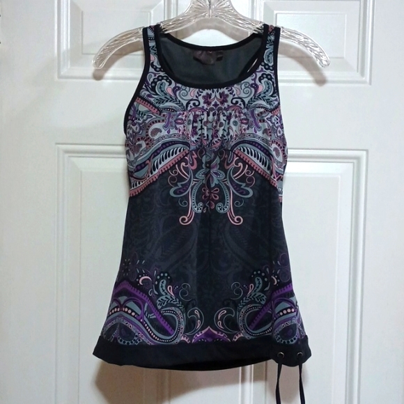 Athleta Tinker Tank Built-in Bra Tank Top Small Grey Purple Paisley, Small - Picture 1 of 9